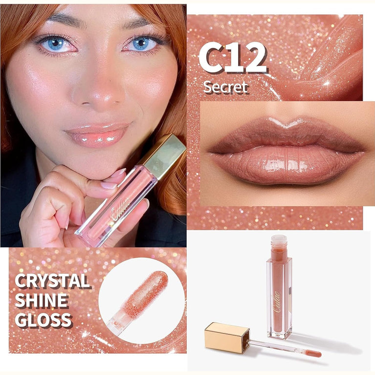 Oulac 2-in-1 Lip Gloss and Lip Oil with Moisturizing Shine Effect | Vegan & Cruelty Free Lip Care Solution for Dry Lips | Glossy Shimmer and Glitter Finish, C12