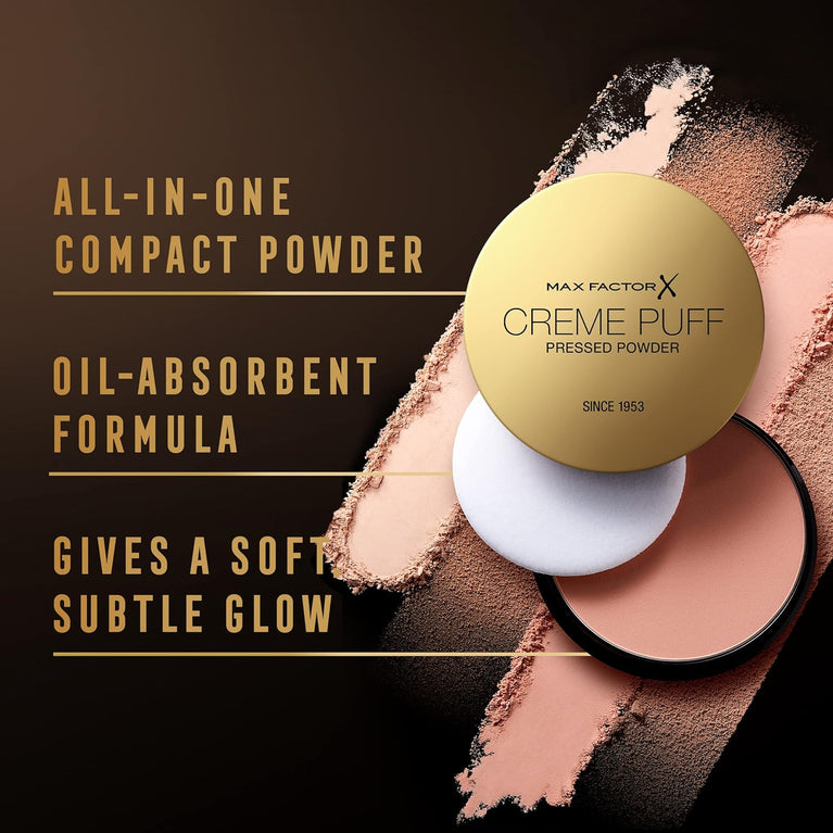 Max Factor Translucent Crème Puff Pressed Powder for Flawless Finish and Shine Control, 14g