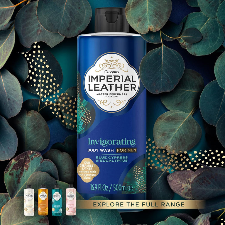 Imperial Leather Invigorating Shower Gel with Blue Cypress & Eucalyptus, Creamy Lather, Pack of 4 x 500ml