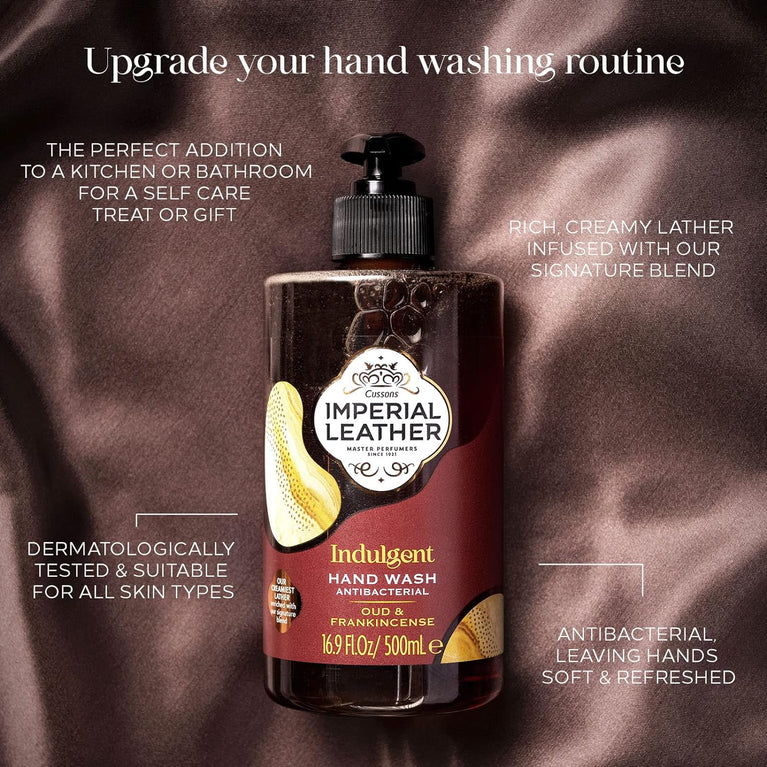 Luxurious Imperial Leather Antibacterial Hand Wash, Oud & Frankincense, Signature Oil Blend, Gentle Skin Care, 6 Pack x 500ml - Bulk Buy