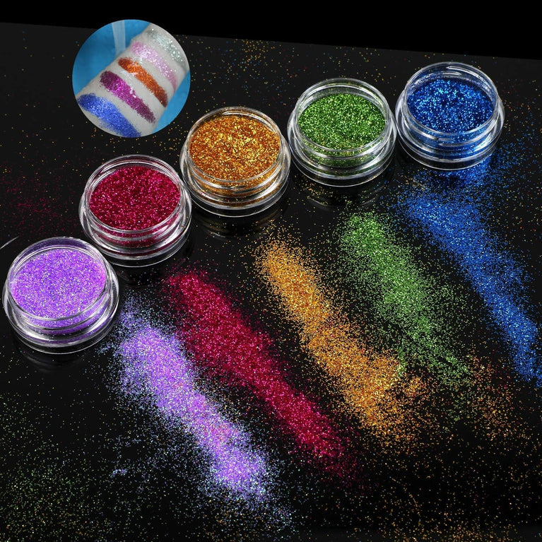 Shimmering Temporary Tattoo and Nail Art Kit - 24 Vibrant Glitter Shades with 135 Unique Stencils - Perfect Party Gift for Kids, Teens and Adults
