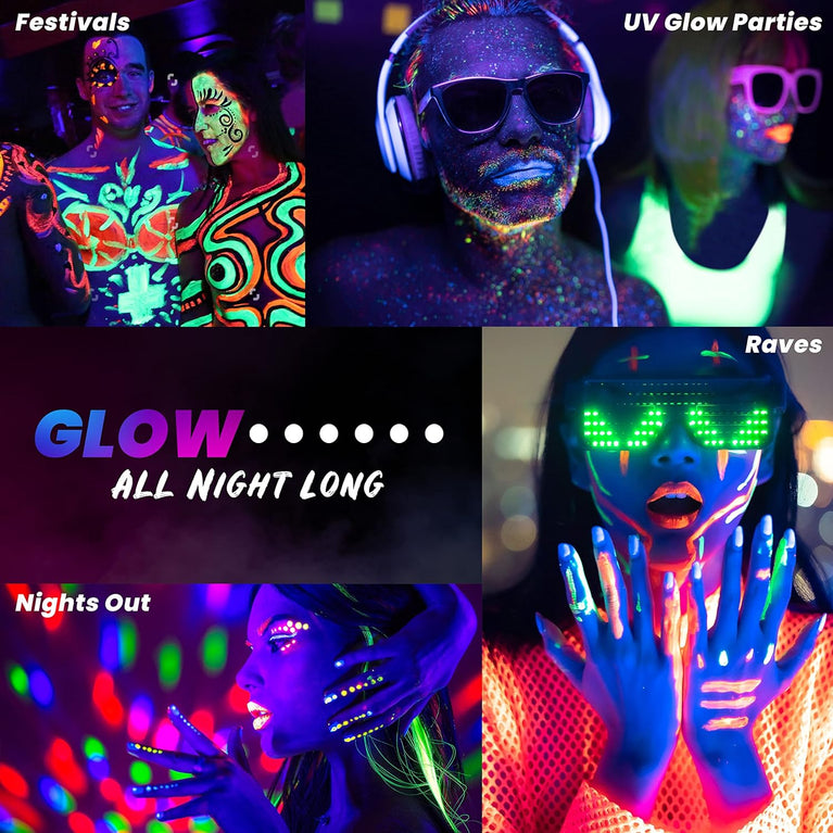 Ultra Bright UV Reactive Neon Face and Body Paint Set by The Glowhouse (6 Pack) - Perfect for Festivals and Glow Parties