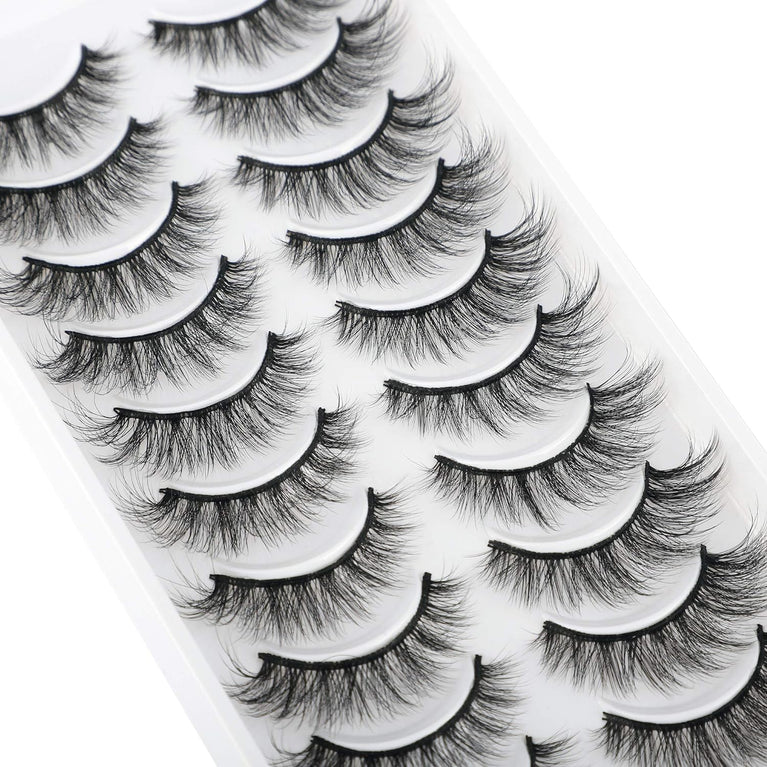 JIMIRE 10 Pairs of Cat Eye-Style Fake Eyelashes - Natural Looking, Lightweight, and Handmade False Lashes - 14mm Pack with Flexible Bands