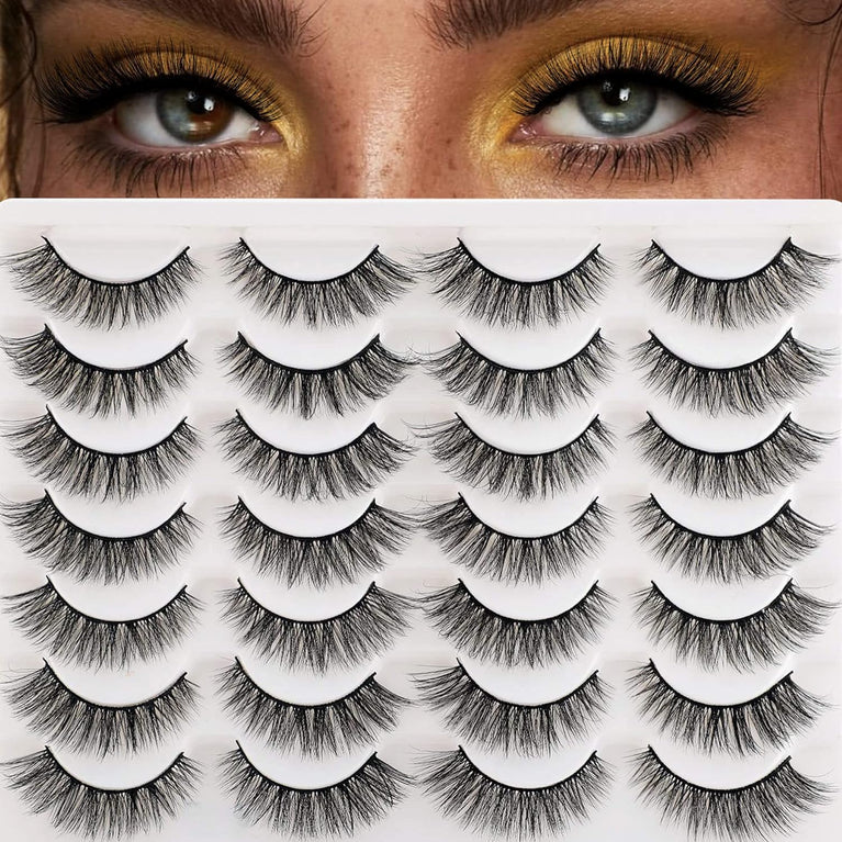 Newcally Vegan-Friendly 3D Faux Mink Eyelashes - 14 Pairs of Cat Eye Look Fluffy Strip Lashes, Hand-Knotted and Cruelty-Free
