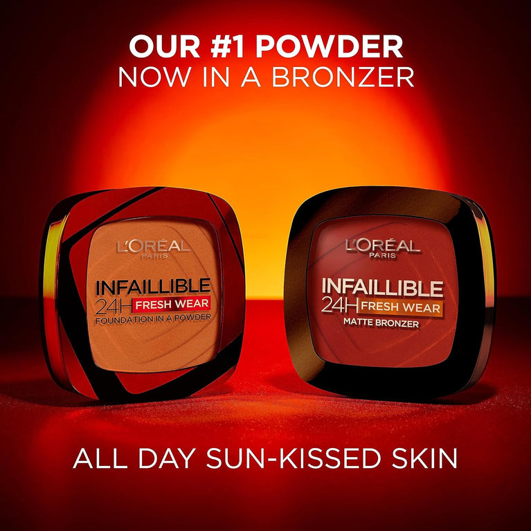 L'Oréal Paris Infallible 24H Soft Matte Bronzer - Waterproof, Heatproof, 24H Longwear in 300 Light Medium Shade