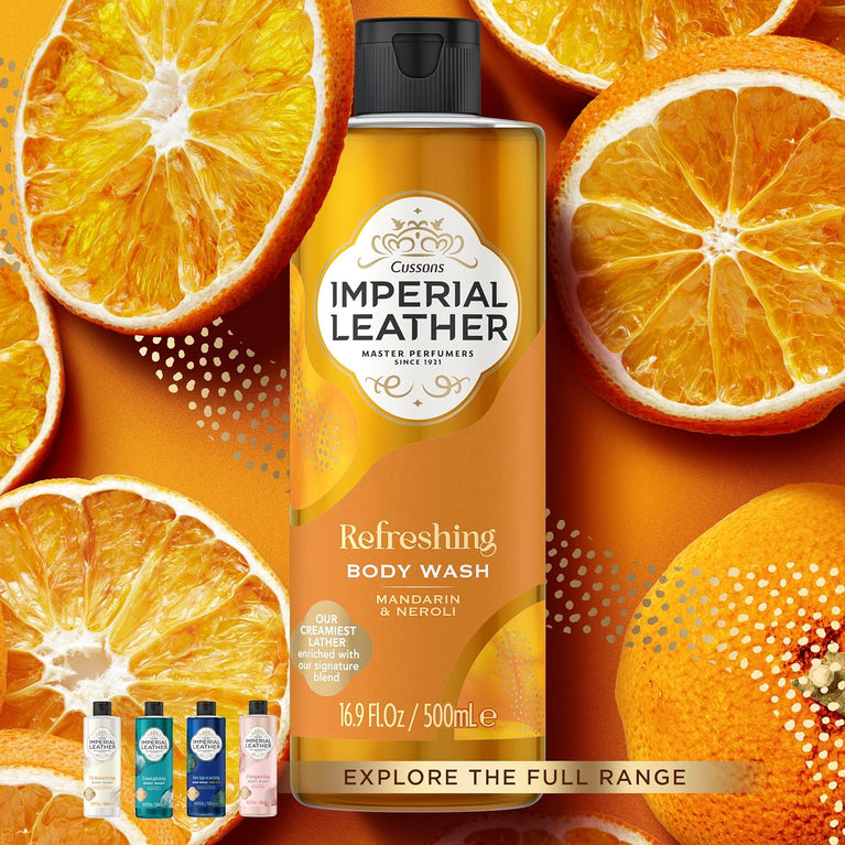 Imperial Leather Mandarin & Neroli Refreshing Shower Gel, Creamy Lather, 4-Pack, 500ml Each