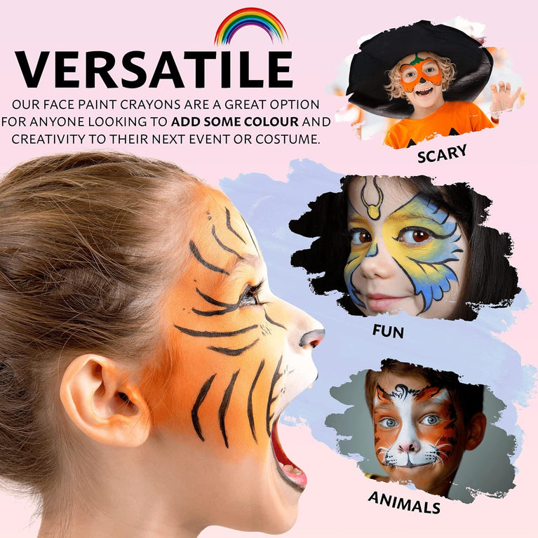 Bik Bok Creations 8-Color Face Paint Crayon Set - Fun and Safe for Kids & Adults, Great for Parties & Halloween!