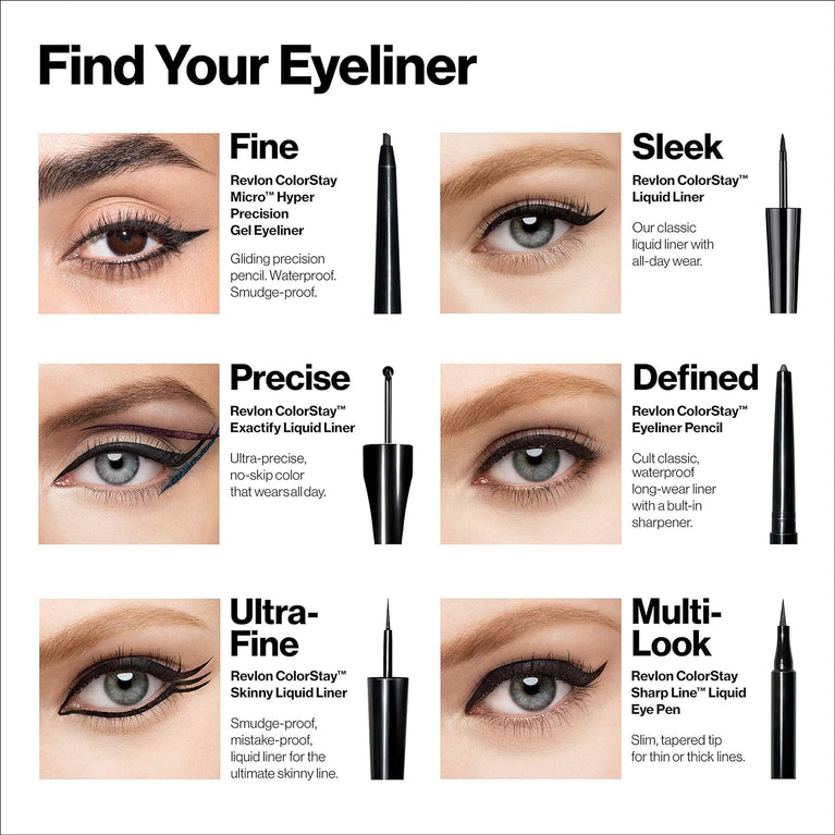 Revlon 10-hour Ultra-Fine Tip Liquid Eyeliner for Perfect Cat Eyes, Waterproof and Smudgeproof in Black