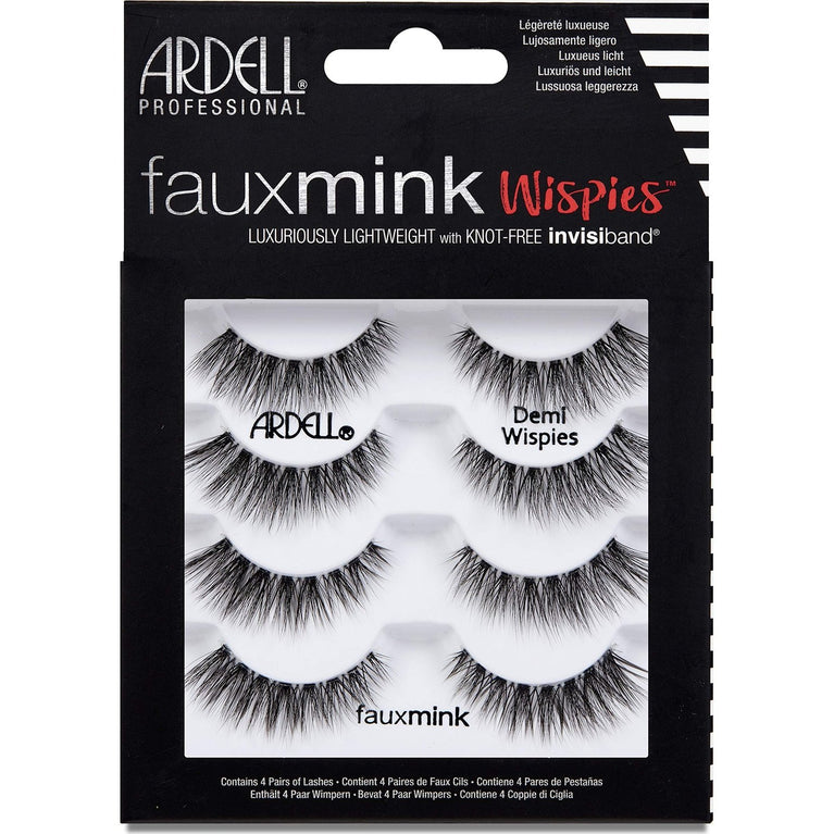 ARDELL Luxurious Faux Mink Demi Wispies Eyelashes Multipack - Vegan, Cruelty-Free, Lightweight with Invisiband Technology, Medium Volume & Length - Pack of 4, Black
