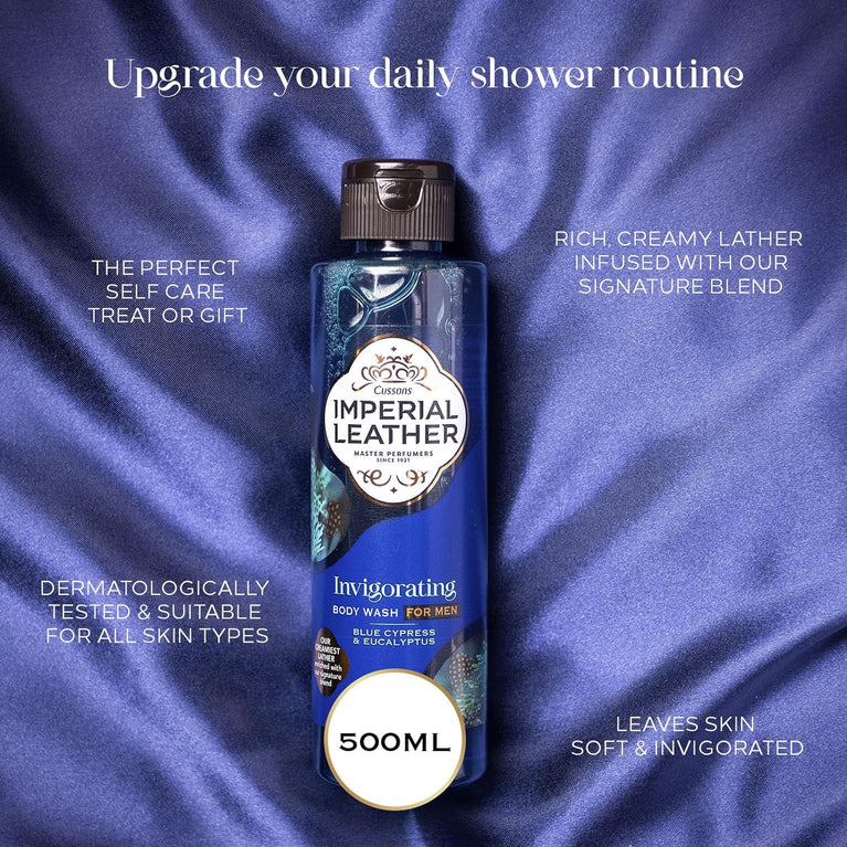 Imperial Leather Invigorating Shower Gel with Blue Cypress & Eucalyptus, Creamy Lather, Pack of 4 x 500ml