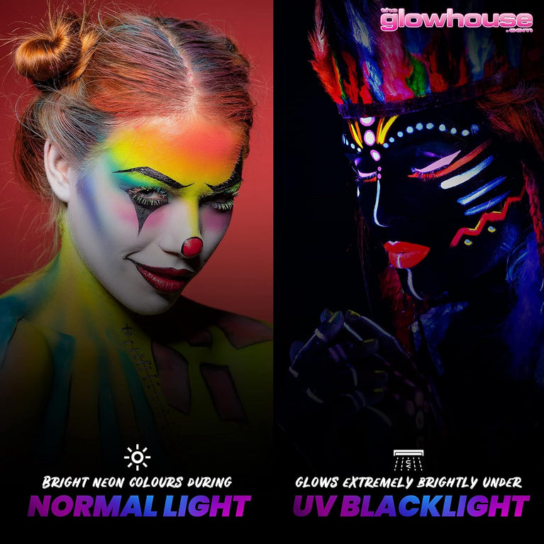 Ultra Bright UV Reactive Neon Face and Body Paint Set by The Glowhouse (6 Pack) - Perfect for Festivals and Glow Parties