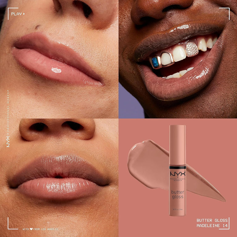NYX Professional Makeup Butter Gloss Duo Pack, Non-Sticky Lip Gloss in Madeleine Shade