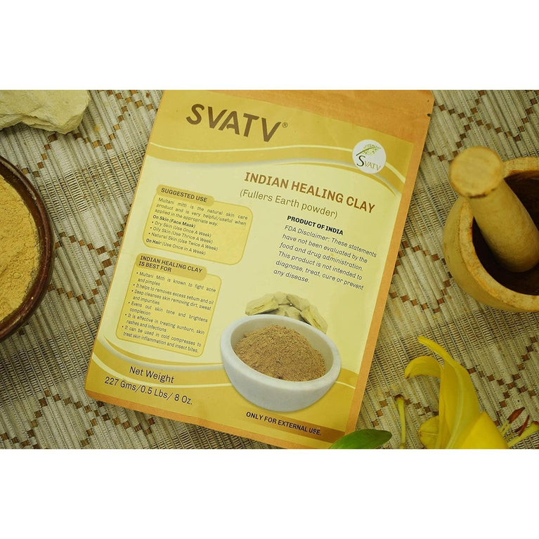 Indian Healing Clay Face Mask for Pore Cleansing & Skin Hydration with Fullers Earth Powder | Multani Mitti | Natural Skin Care Solution 227g