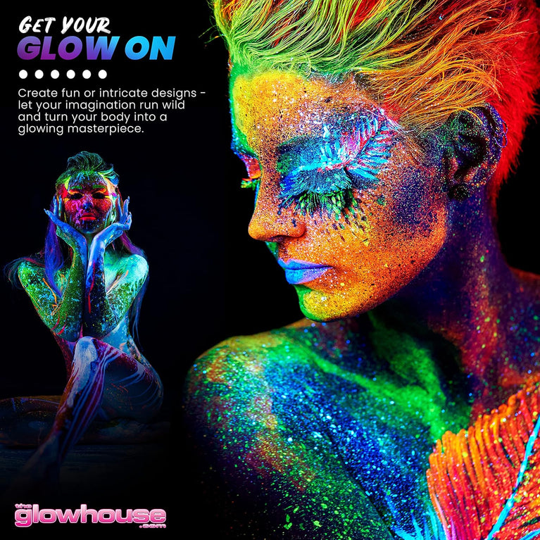 Ultra Bright UV Reactive Neon Face and Body Paint Set by The Glowhouse (6 Pack) - Perfect for Festivals and Glow Parties