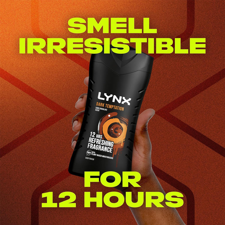 Lynx Dark Temptation Shower Gel - 12 Hour Irresistible Scent - 6 Pack of 225 ml Bottles
