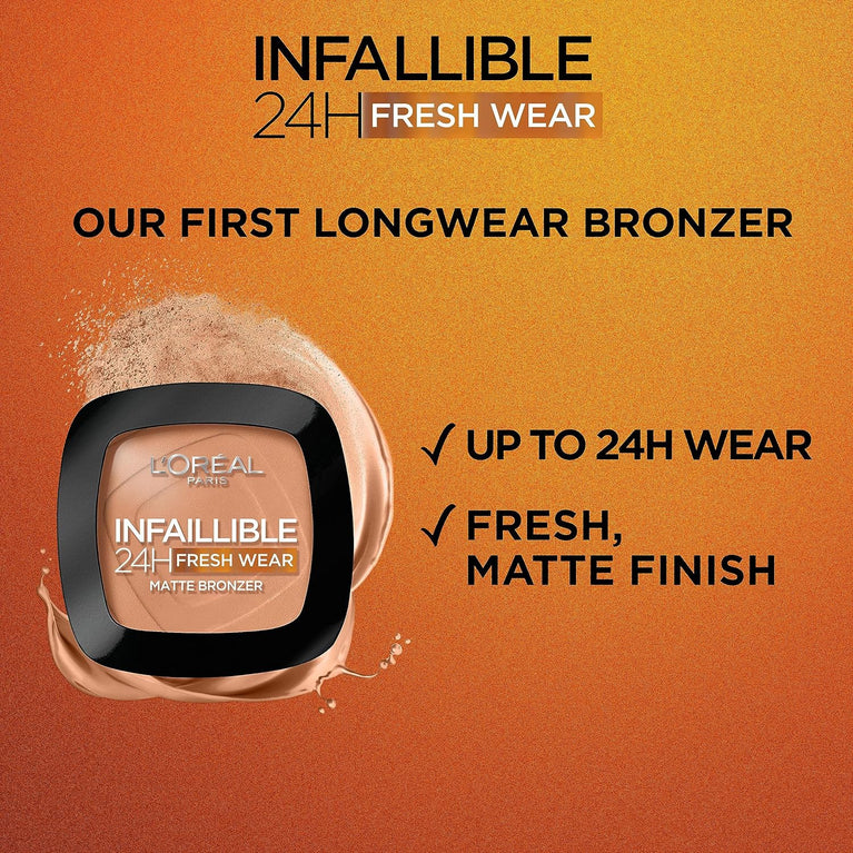 L'Oréal Paris Infallible 24H Soft Matte Bronzer - Waterproof, Heatproof, 24H Longwear in 300 Light Medium Shade