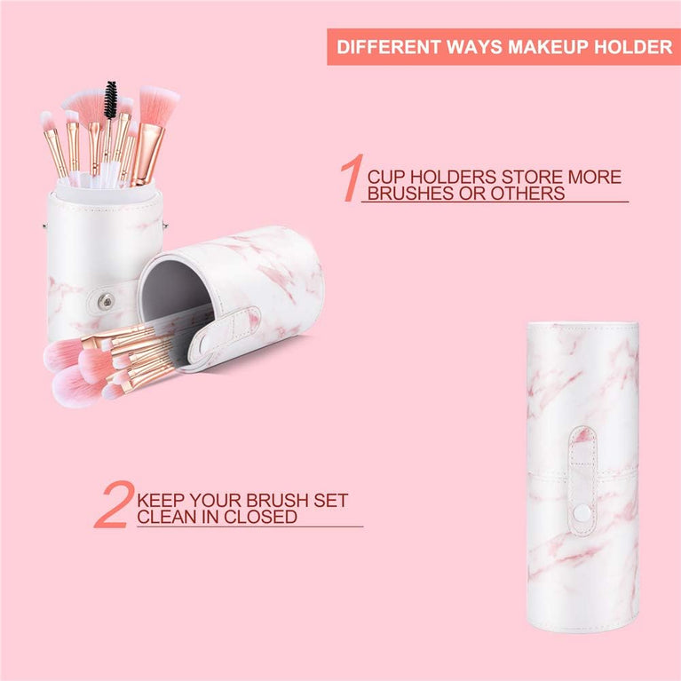 Marble Pattern Makeup Brushes Set with Travel Holder - 16PCS Pink Glamour Gaze Brush Set with Silicone Mask Brush