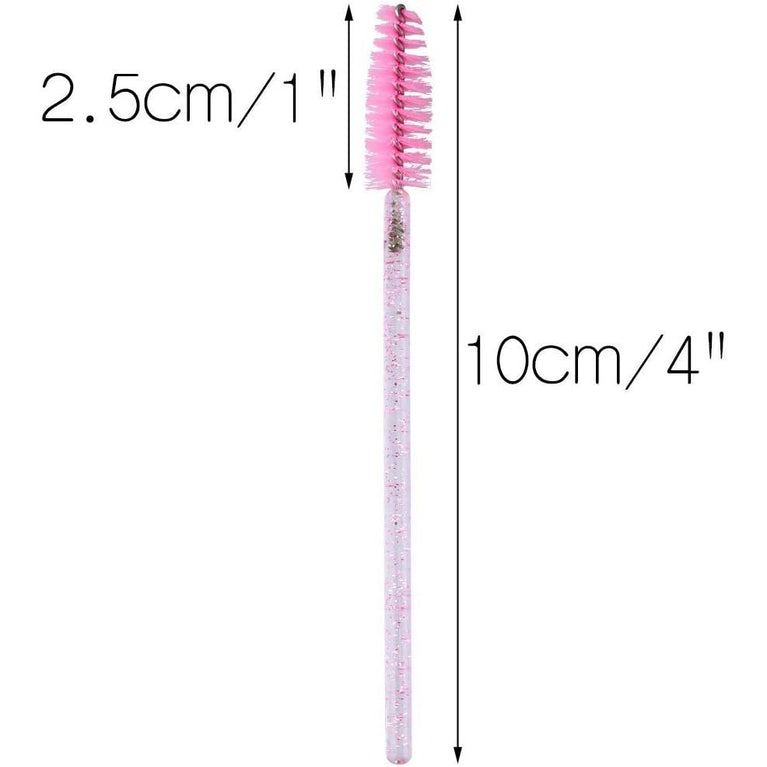100PCS Glitter Pink Disposable Eyelash Mascara and Lip Brushes Set - 50PCS Eyelash Spoolies and 50PCS Lip Wands for Eyelash Extensions