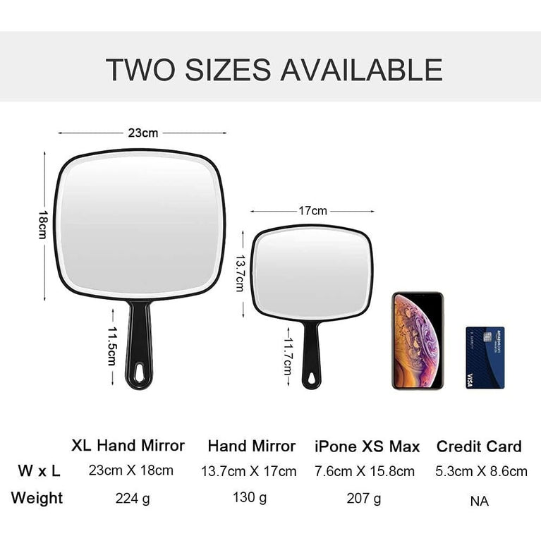 Classic Black Handheld Mirror with Handle, Single-Sided Square Design