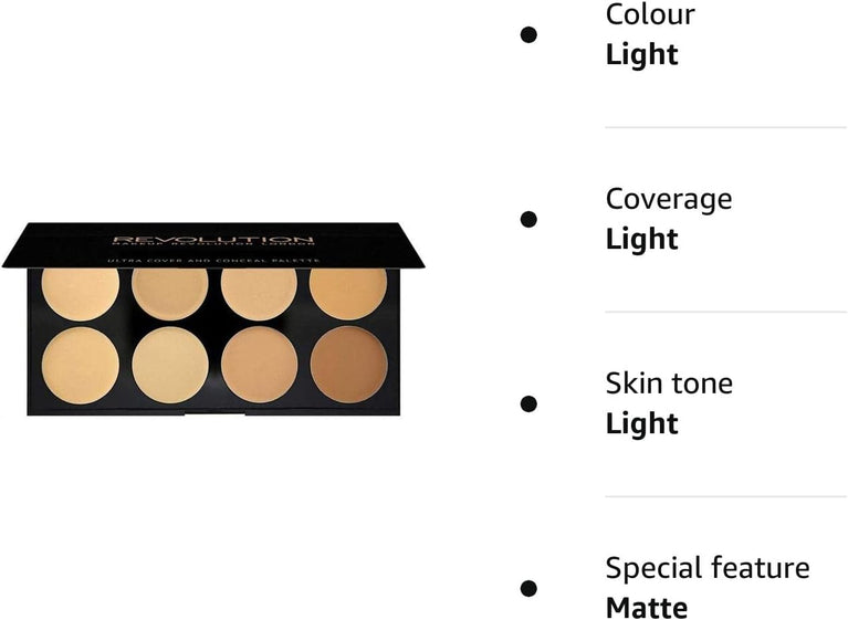 Revolution Beauty Ultimate Coverage Concealer Palette - 8 Shades, Light, Cruelty-Free, 10g