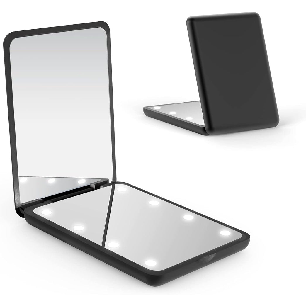 LED Lighted Compact Makeup Mirror with Magnetic Switch - Portable Handheld Pocket Mirror