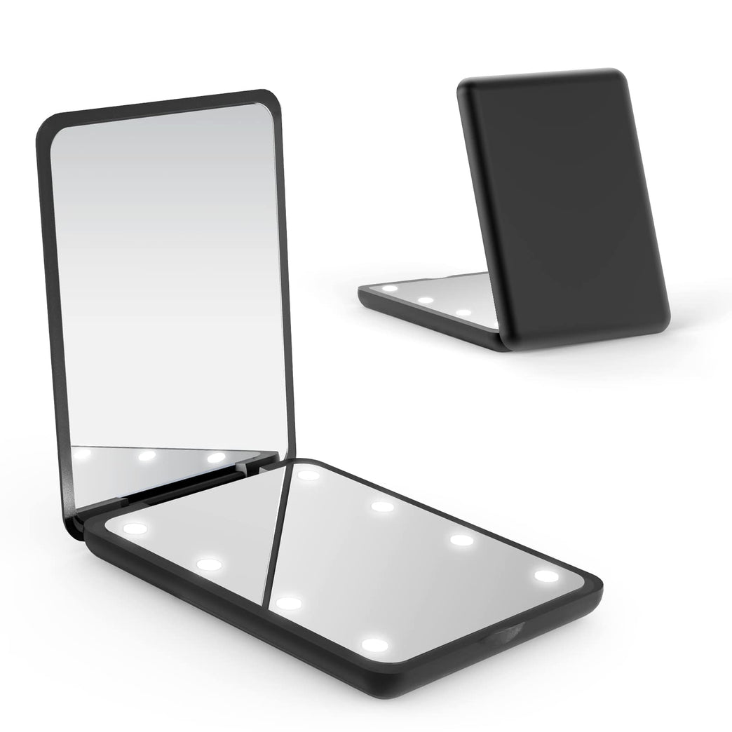 LED Lighted Compact Makeup Mirror with Magnetic Switch - Portable Handheld Pocket Mirror