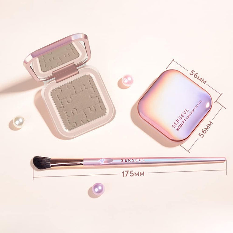 Go Ho All-in-One Contouring Makeup Set with Compact Mirror & Brush, Ultra-Smooth Pressed Powder for Face & Nose Contouring