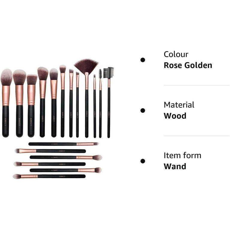 Rose Gold 18-Piece Makeup Brush Set with Premium Synthetic Fibers and Wooden Handles