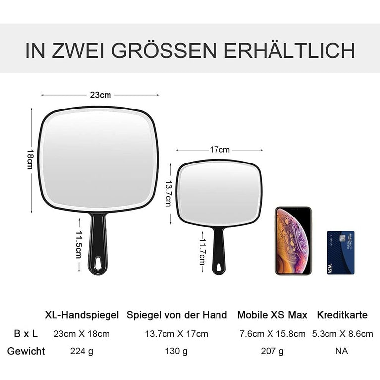 Classic Black Handheld Mirror with Handle, Single-Sided Square Design