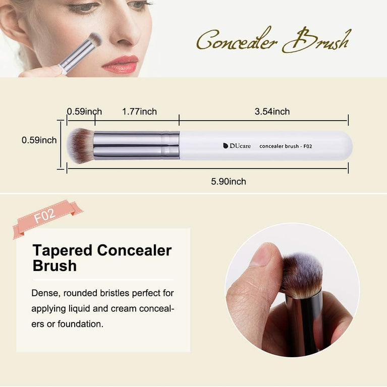 3-Piece Makeup Brush Set – White – Powder, Concealer and Blush Brushes, Vegan