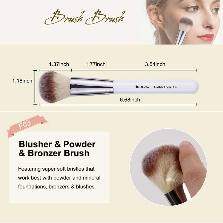 3-Piece Makeup Brush Set – White – Powder, Concealer and Blush Brushes, Vegan