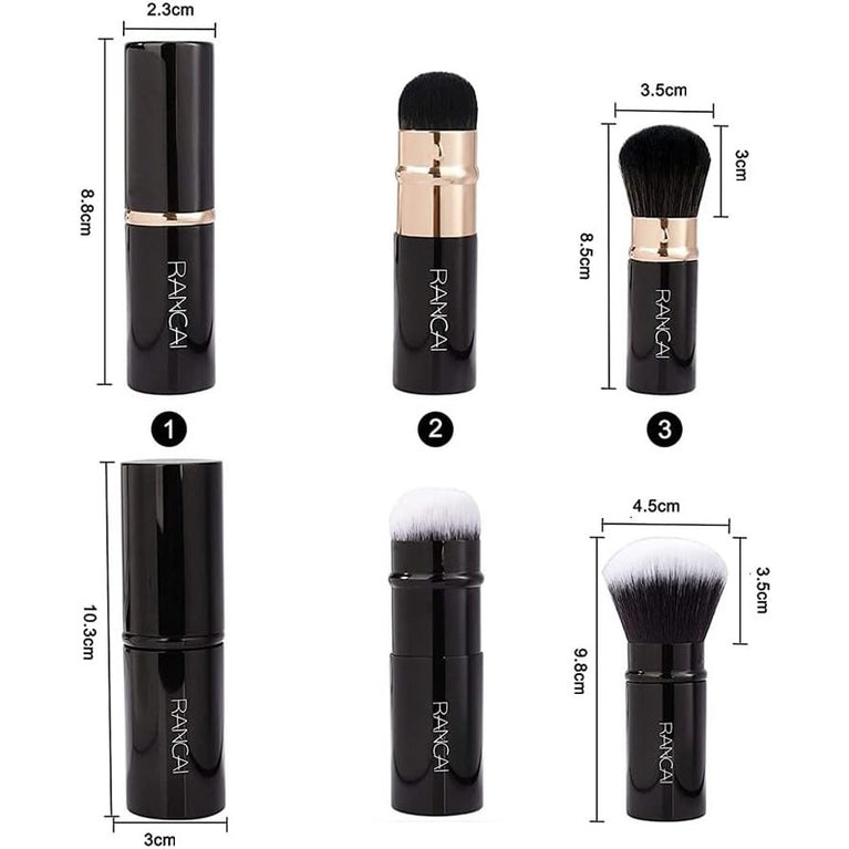 2-Pack Portable Makeup Brushes, Retractable Synthetic Facial Brushes for Powder Foundation and Mineral Cosmetics