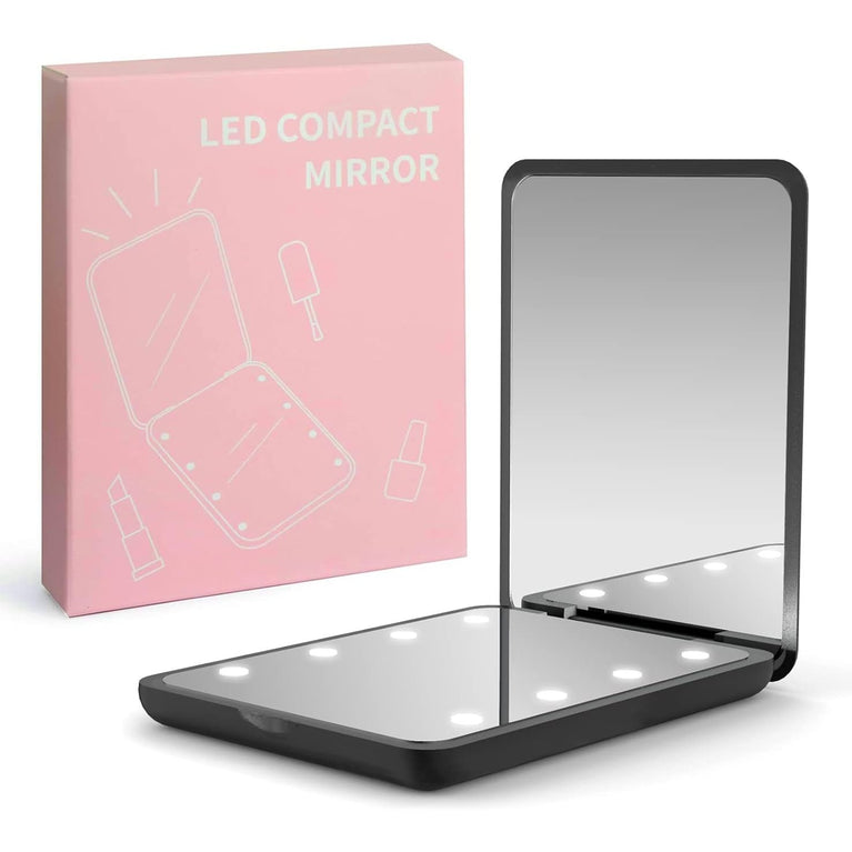 LED Lighted Compact Makeup Mirror with Magnetic Switch - Portable Handheld Pocket Mirror