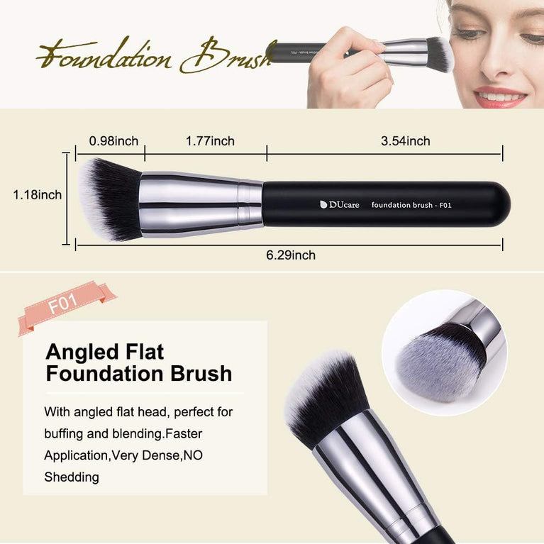3-Piece Makeup Brush Set – White – Powder, Concealer and Blush Brushes, Vegan