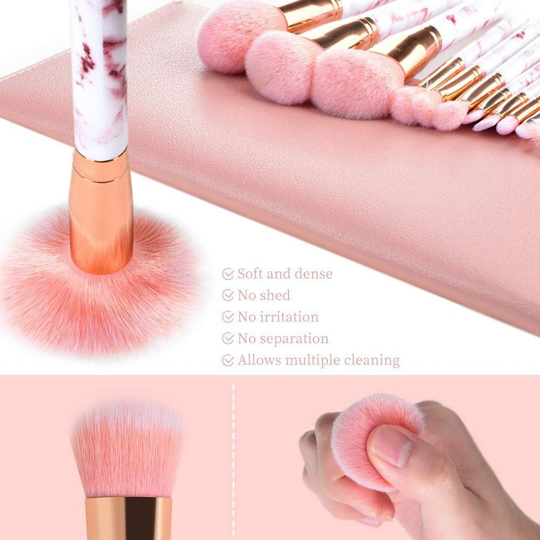 Pink Marble Makeup Brush Set with Blender and Travel Bag - 12Pcs Professional Beauty Kit