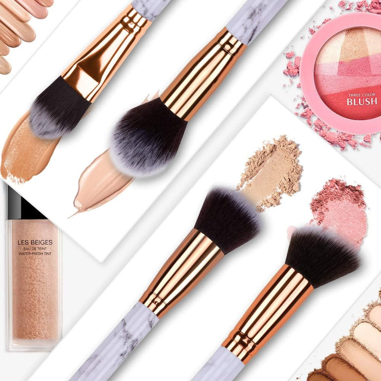 Marble Makeup Brush Set with Cosmetics Bag and Sponge Puff