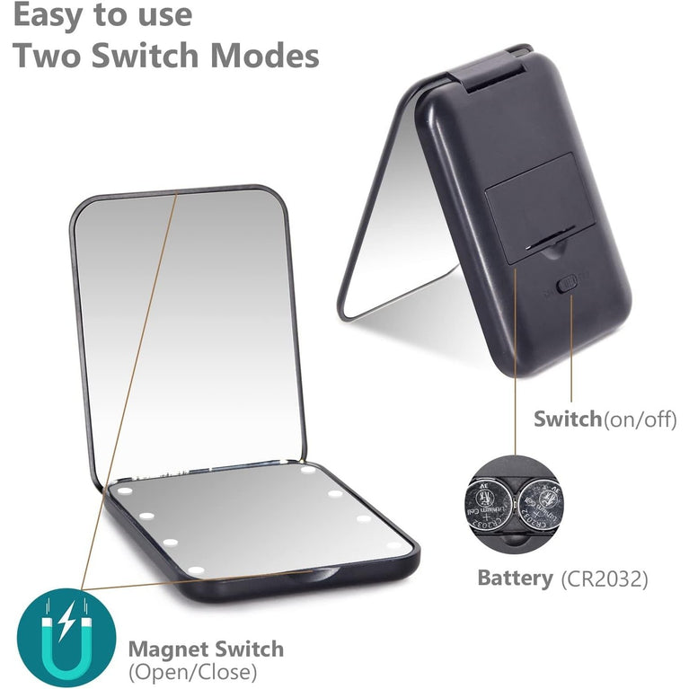 Travel Makeup Mirror with LED Light, 1X/3X Magnification, Compact and Portable Handheld Mirror
