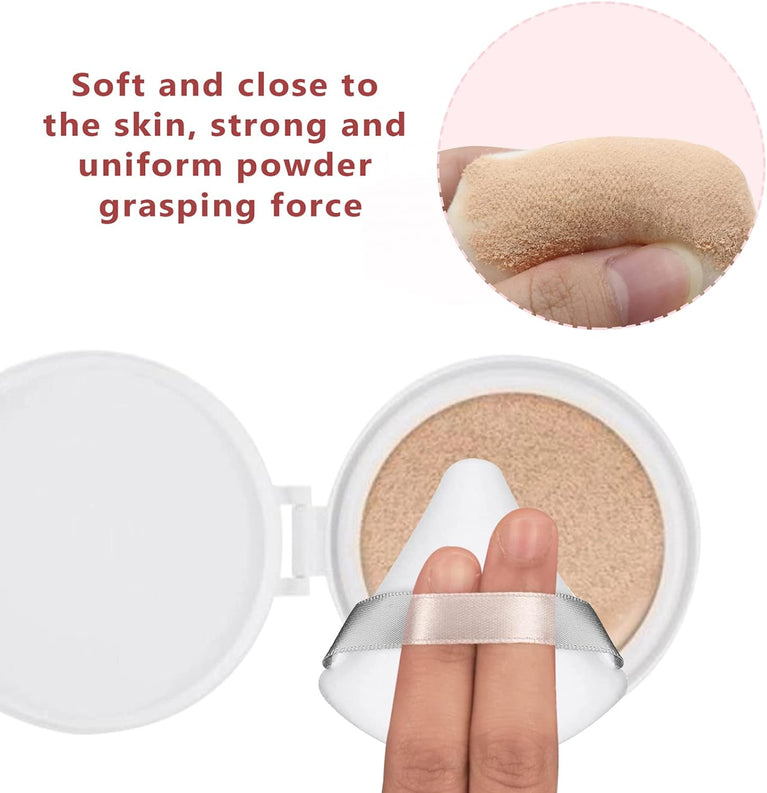 2-Pack Plush Triangle Makeup Sponges with Strap - Soft Reusable Cosmetic Puffs for Wet and Dry Use