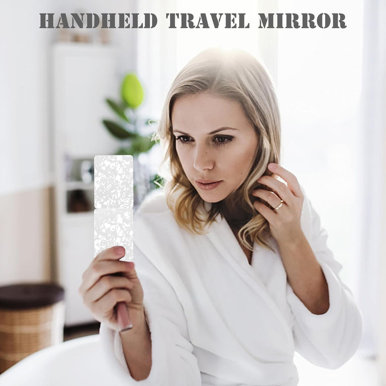 Elegant White Compact Travel Makeup Mirror with Magnifying Feature and 3D Shell Pattern