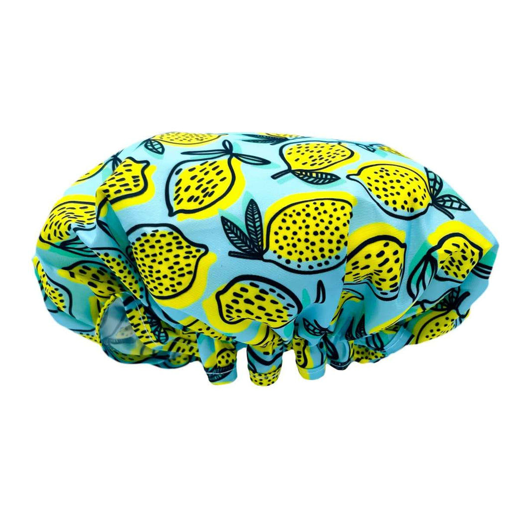 SMUG Shower Cap | Waterproof Shower Cap with Elastic Lining | Four Prints Available | Showers, Cooking, Spa Salon, Sleeping, Makeup | Shower Caps For Women UK Long Hair Short Hair | Lemon