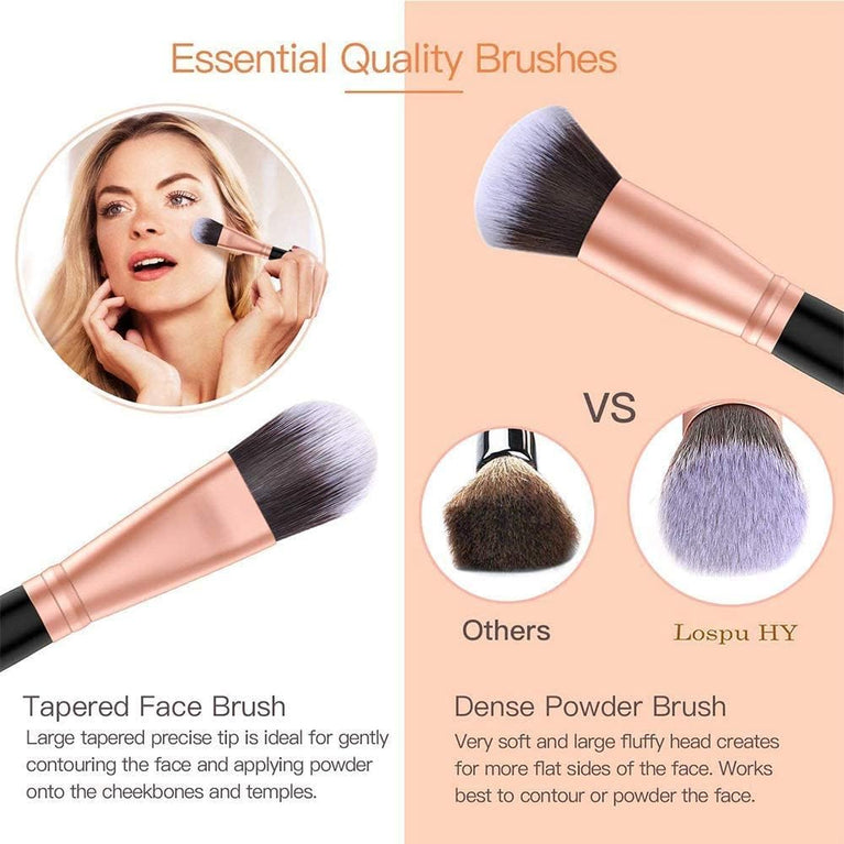 Rose Gold 18-Piece Makeup Brush Set with Premium Synthetic Fibers and Wooden Handles