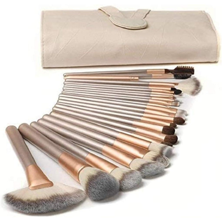 Professional 18-Piece Makeup Brush Set with Ivory White Leather Bag - Ultimate Cosmetic Brushes Kit for Face, Eyes, and Lips