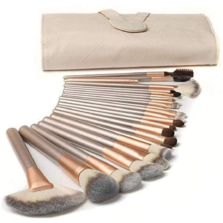 Professional 18-Piece Makeup Brush Set with Ivory White Leather Bag - Ultimate Cosmetic Brushes Kit for Face, Eyes, and Lips