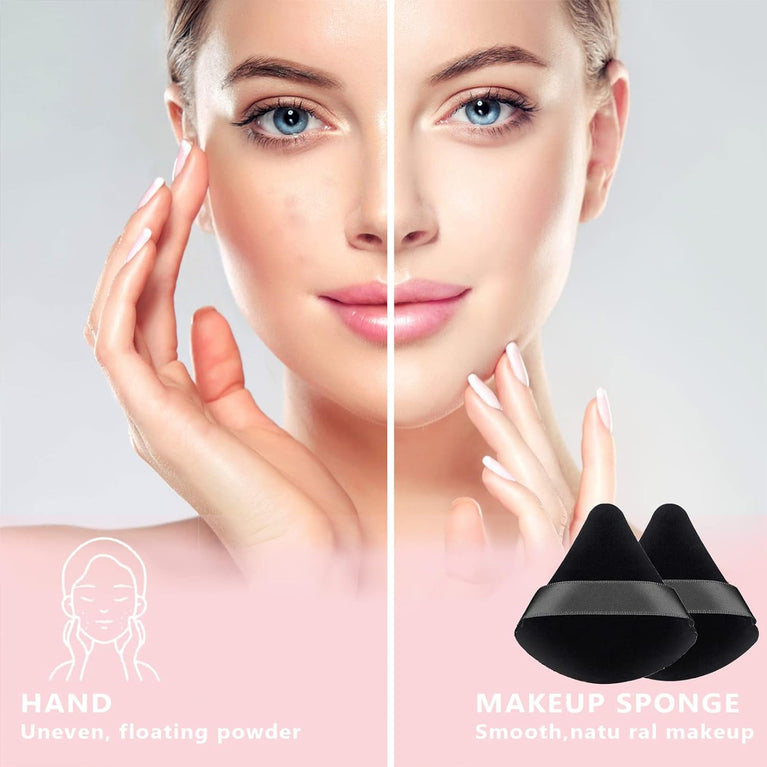 2-Pack Plush Triangle Makeup Sponges with Strap - Soft Reusable Cosmetic Puffs for Wet and Dry Use