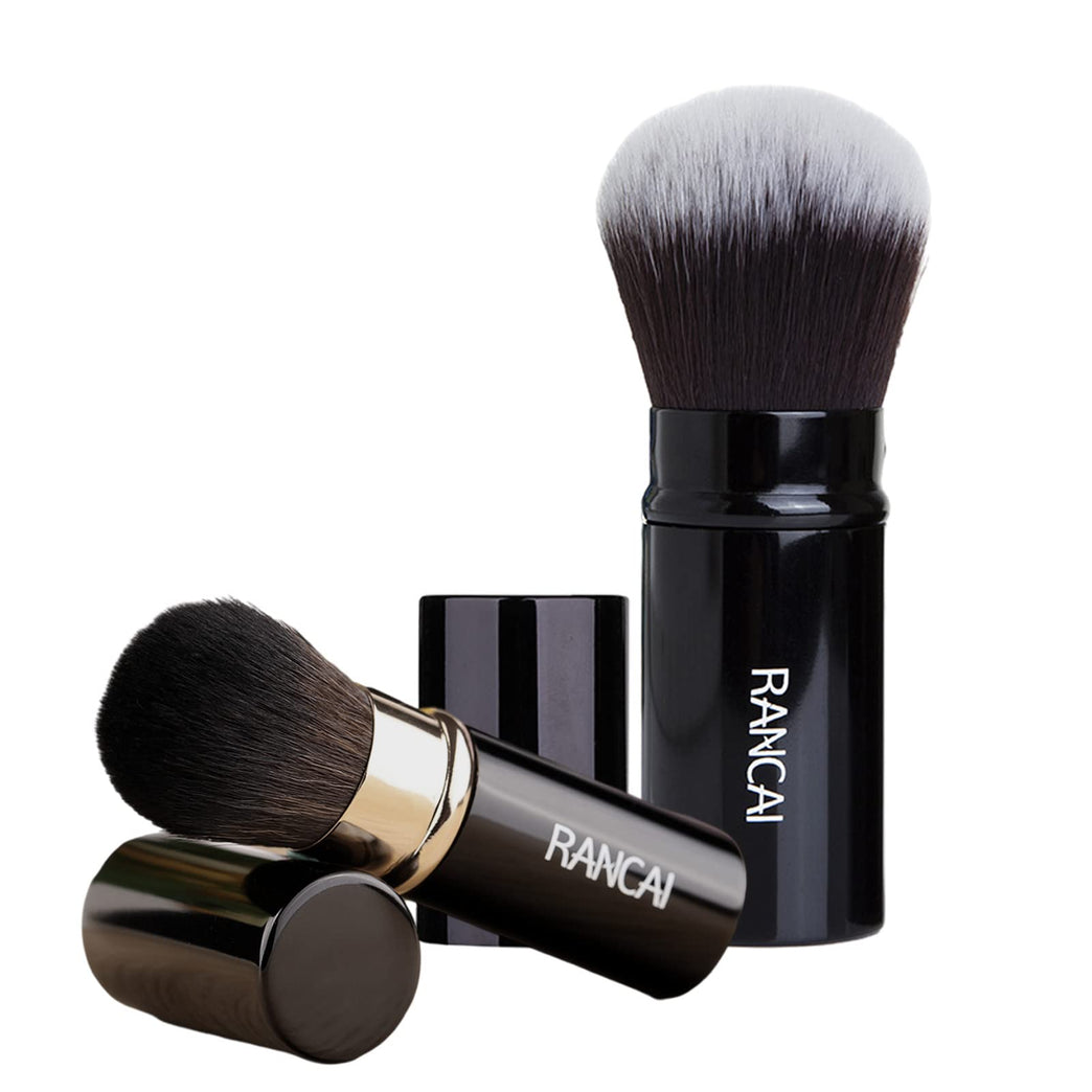 2-Pack Portable Makeup Brushes, Retractable Synthetic Facial Brushes for Powder Foundation and Mineral Cosmetics