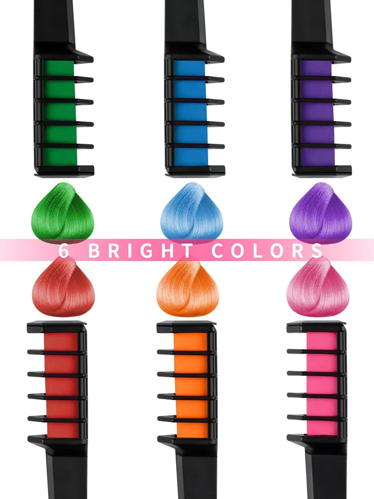 6 Colors Mini Washable Hair Chalk Combs for Kids - Metallic Glitter Hair Dye for Birthday Parties, Cosplay, and Special Events