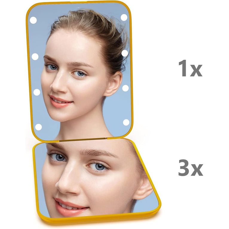 Travel Makeup Mirror with LED Light, 1X/3X Magnification, Compact and Portable Handheld Mirror