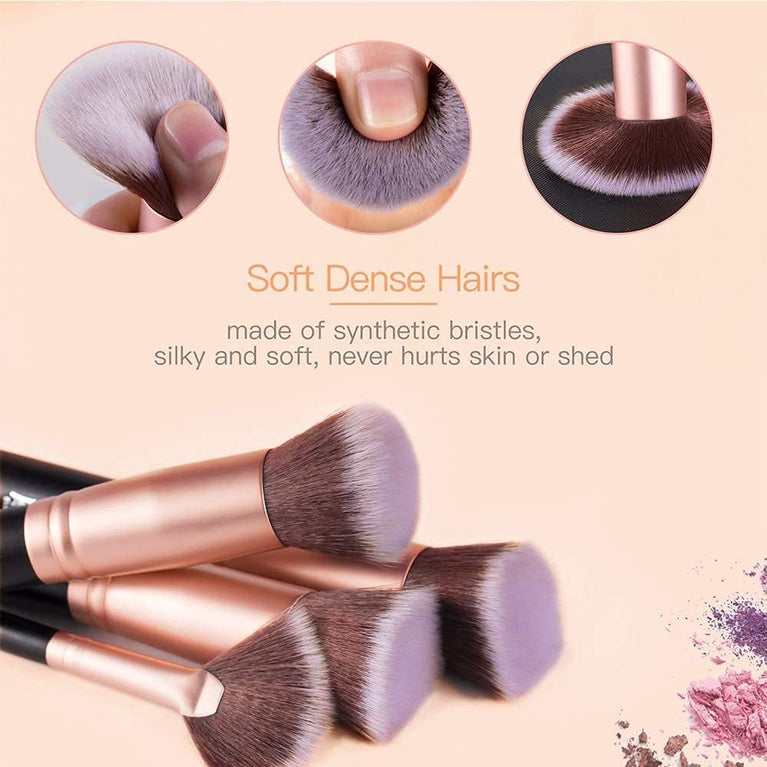 Rose Gold 18-Piece Makeup Brush Set with Premium Synthetic Fibers and Wooden Handles
