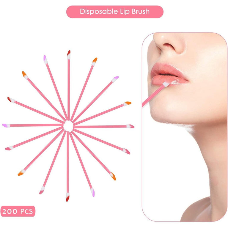 200-Piece Disposable Lip Gloss Application Set with Soft Bristle Wands for Lipstick and Concealer Application