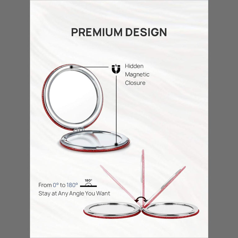 Dual-Sided Compact Mirror with PU Cover and 1X/3X Magnification